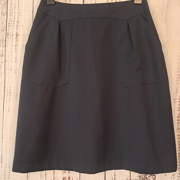 ANNE WILLI Paris S Dark Blue Extrafine Wool A-Line Skirt Pockets Knee Length - Picture 1 of 8